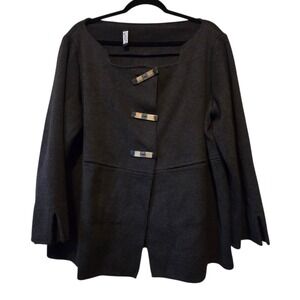 Farella Italy Designer Sweater Womens 1X 2X Black Artsy Stone Buttons Lagenlook